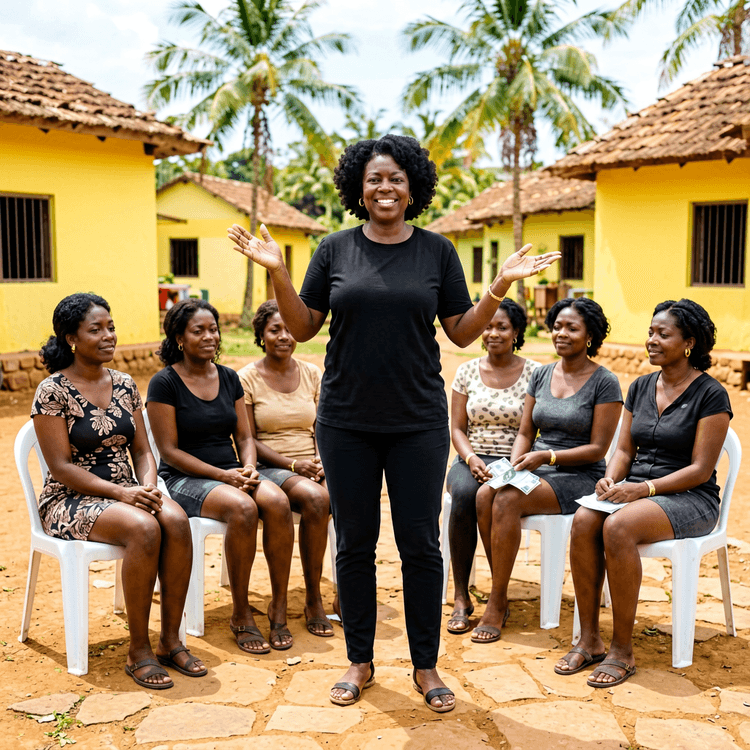 Volunteer conducting training in an outdoor classroom