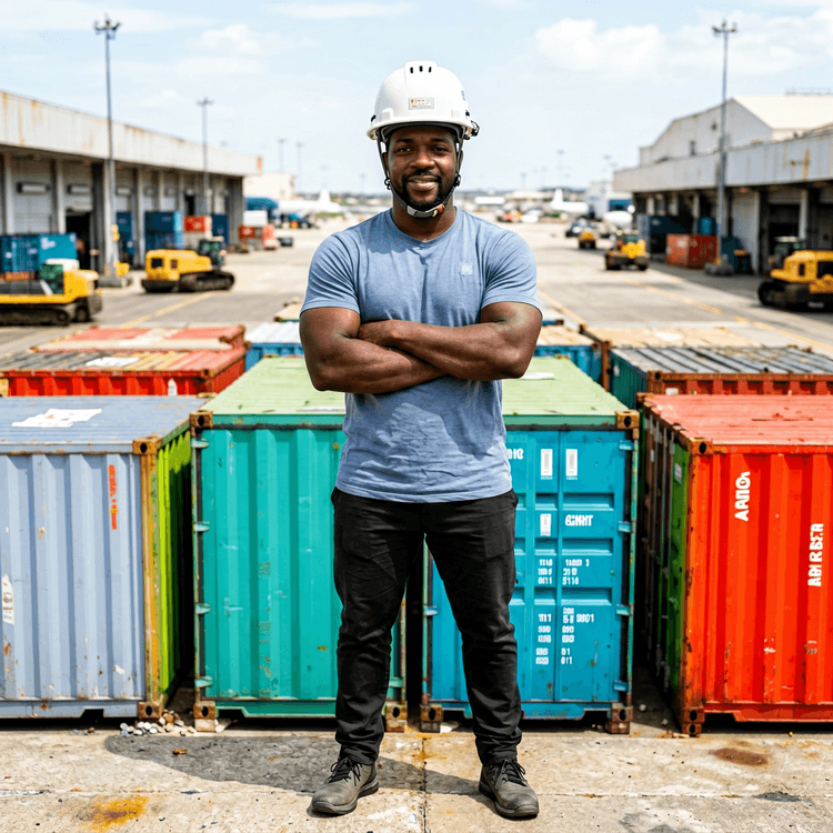 Forklift operator in a port container yard