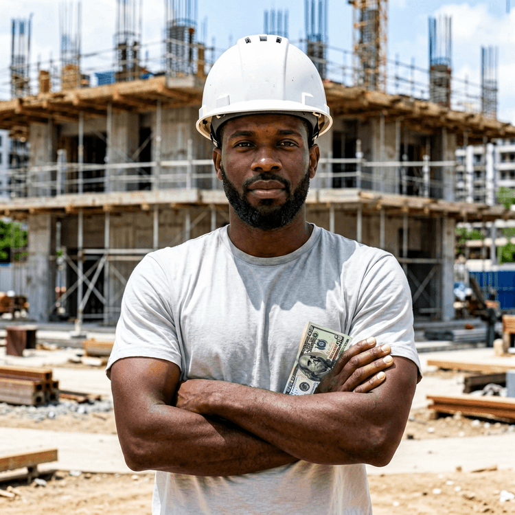 Worker checking a new construction site outdoors