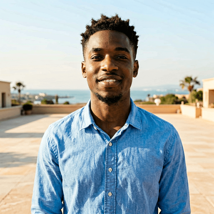Young Mozambican looking at the horizon in a courtyard