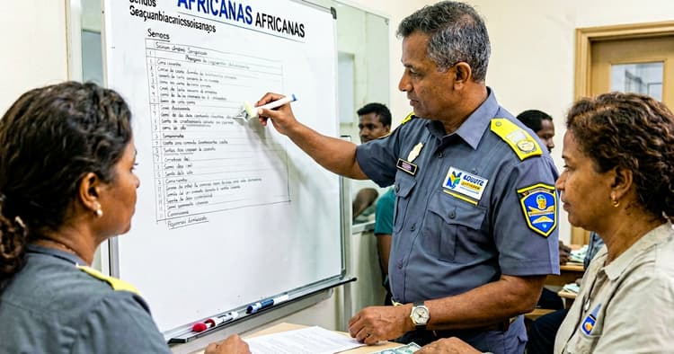 Labor inspection at a Mozambican company with an inspector checking records
