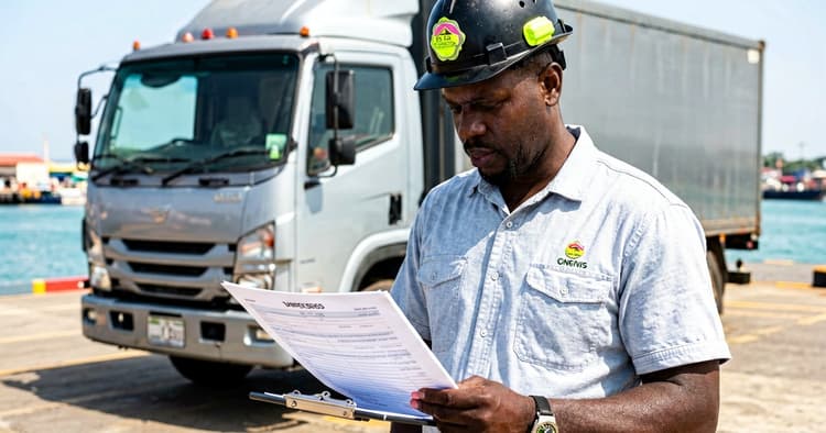 motorista profissional a trabalhar num terminal de contentores em Moçambique