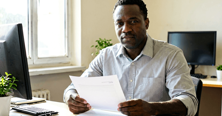 Foreign worker reviewing a work visa form in Mozambique