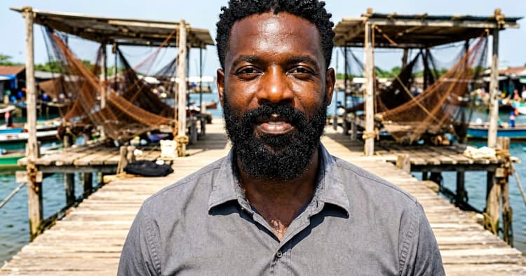 Seasonal work in Mozambican fisheries: the pier of a fishing village at sunrise