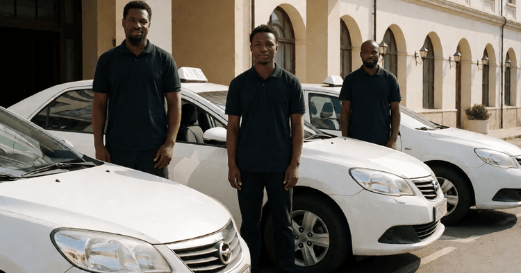 Local taxi drivers parked in front of a hotel in Maputo