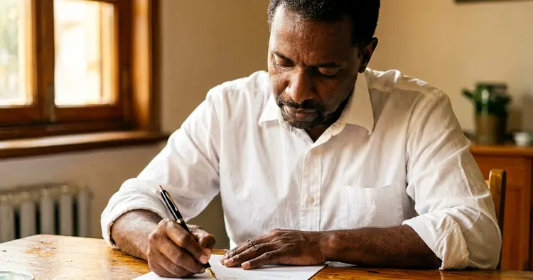 Worker writing a letter to their employer by hand