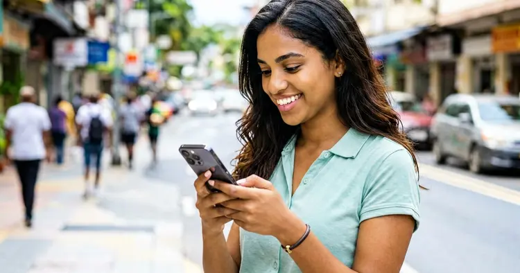 Young person receiving a response for an international job application on their phone