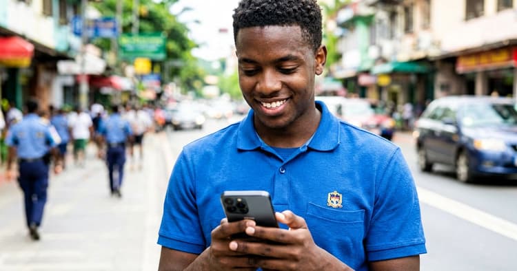 Young worker receiving job notification on mobile phone