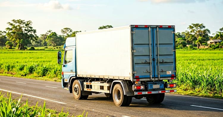 Freight truck driving on a Mozambican road