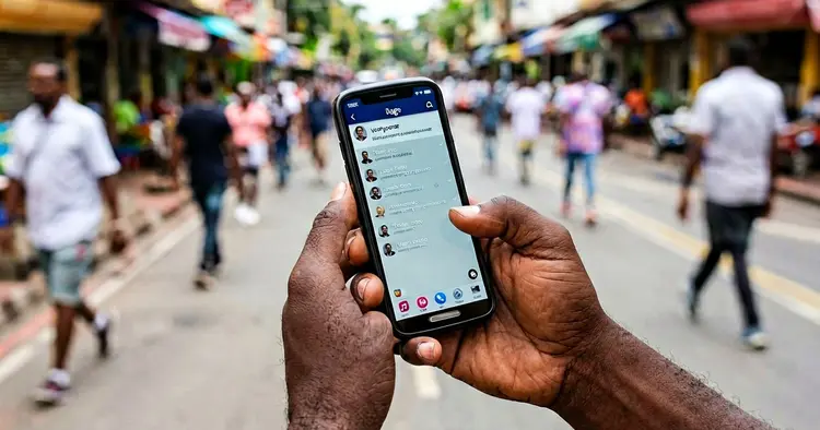 Applicant's hand holding a mobile phone showing a job application conversation