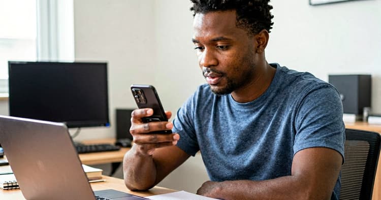 Mozambican professional building professional contacts on his mobile phone