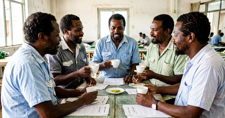 human resources officer explaining rights to a Mozambican worker