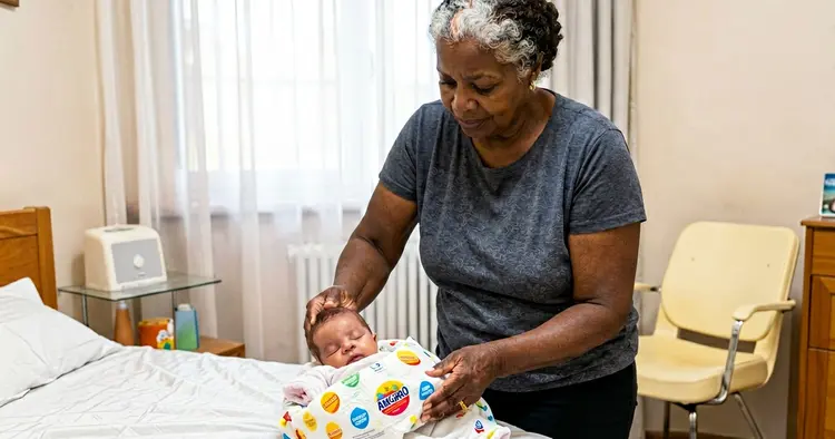 licença de maternidade em Moçambique: mãe moçambicana com o bebé ao colo em casa