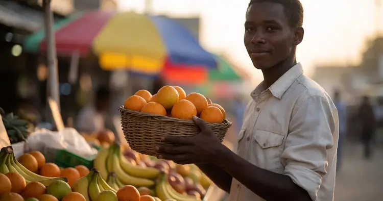 Mozambican woman selling in the market, a self-employed worker