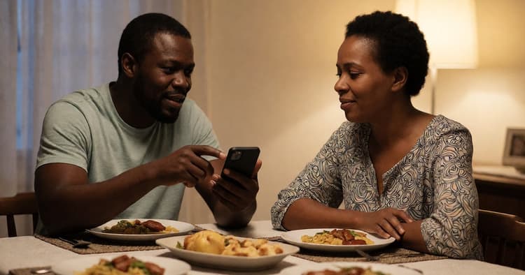 Dark-skinned Mozambican couple reviewing disciplinary process deadlines and rights at home