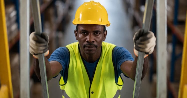 occupational disease and workplace accident in Mozambique — factory worker with protective equipment