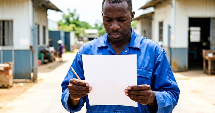 factory worker filling out a job application form with a pencil