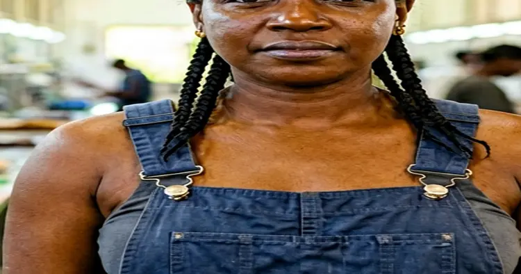 Mozambican female worker on an industrial assembly line in South Africa