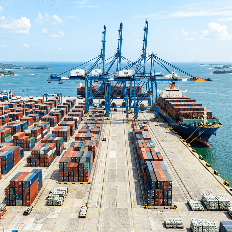 Terminal de contentores do MCT na Beira com navio em operações de descarga