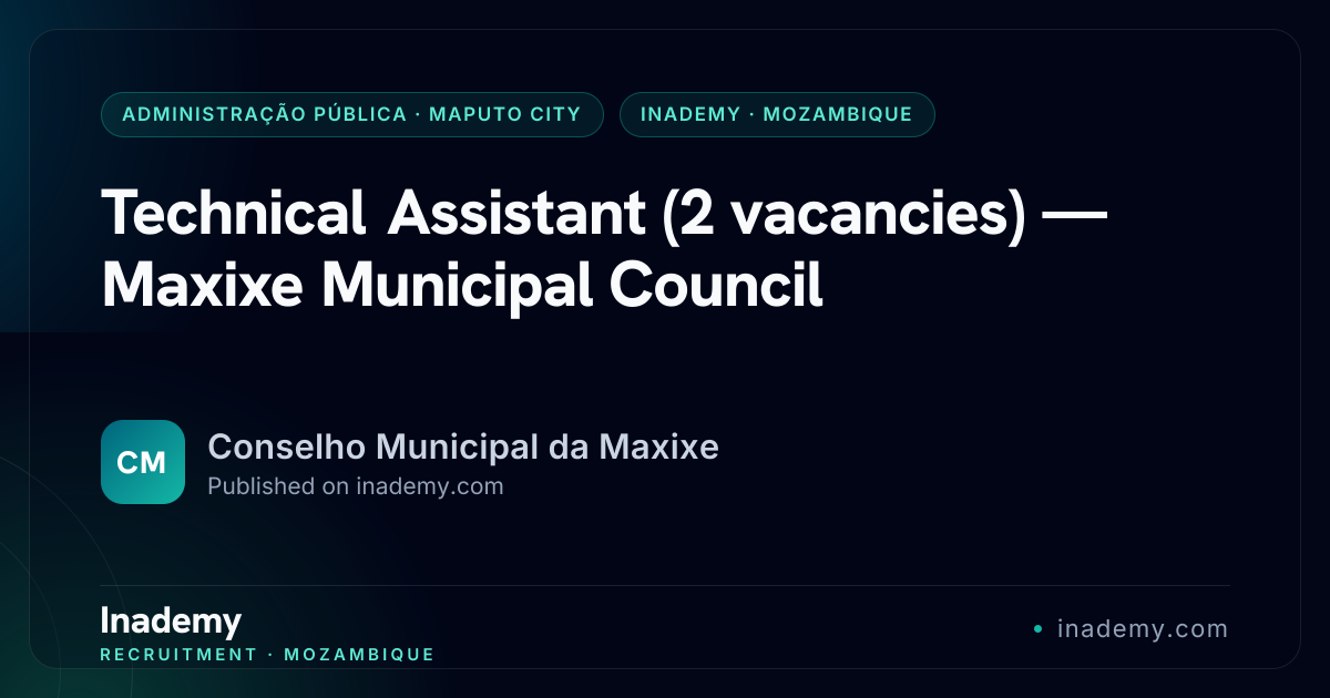 Job: Technical Assistant (2 vacancies) — Maxixe Municipal Council