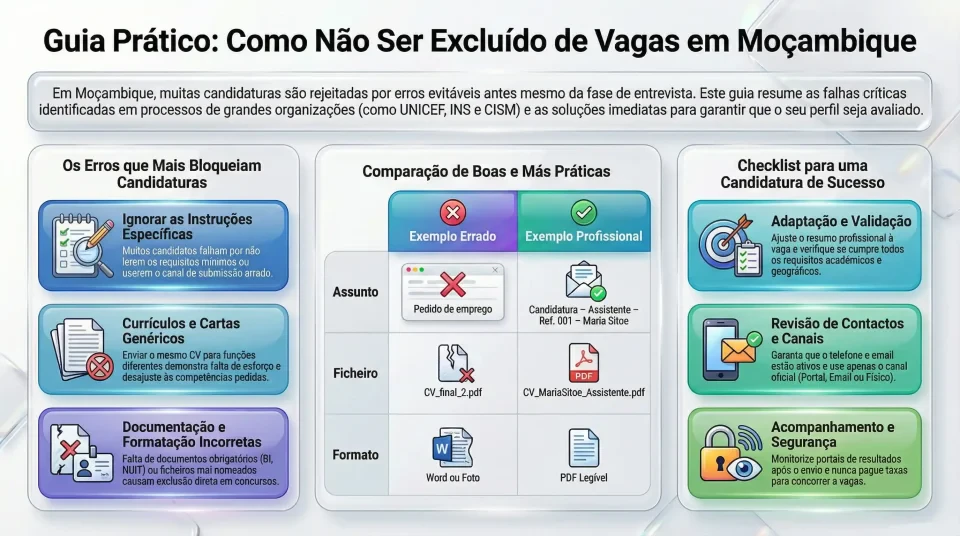 Infográfico com 10 erros que impedem conseguir emprego em Moçambique