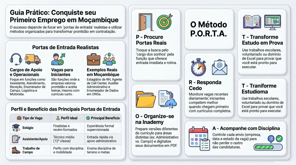 Infografico Como conseguir o primeiro emprego em Moçambique: vagas para iniciantes