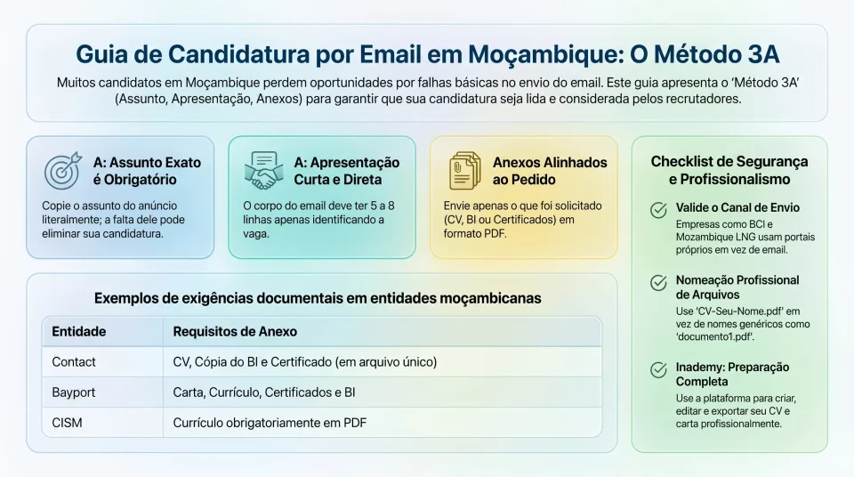 Infografico Antes de enviar o currículo, o que mais pesa não é escrever muito: é acertar no assunto, no texto e nos anexos.